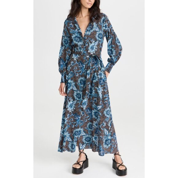 NWT Misa Los Angeles Bettina Maxi Dress Blue Floral Button Down Size S‎ - Picture 1 of 13